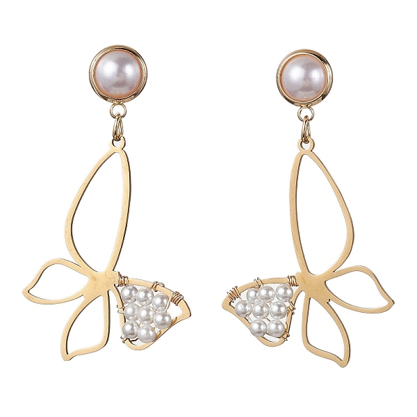 

PandaHall Butterfly Shell Pearl Dangle Stud Earrings, Copper Wire Long Drop Earrings, Golden, 54x30.5mm Shell Pearl Butterfly