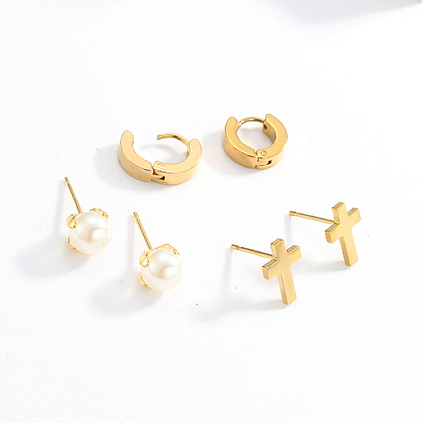 

PandaHall Random Style Stainless Steel Huggie Hoop Earring & Stud Earring Sets, Jewelry for Women, Real 18K Gold Plated, Cross, 7~15x7~15mm...