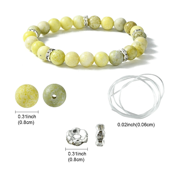 Kit Fai Da Te Per Creare Braccialetti Elasticizzati Con Perline Rotonde Di Diaspro Giallo Senape Naturale