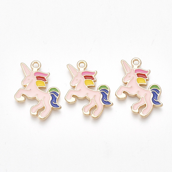 

PandaHall Alloy Pendants, Cadmium Free & Lead Free, with Enamel, Unicorn, Light Gold, Pink, 17x24x2mm, Hole: 2mm Alloy+Enamel Unicorn Pink