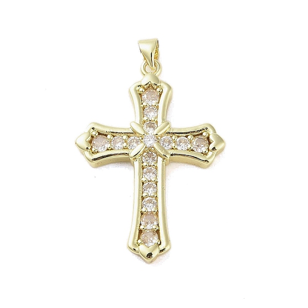 

PandaHall Real 18K Gold Plated Brass with Glass Pendants, Cross, Clear, 37.5x26x4mm, Hole: 3.7x4mm Brass+Glass Cross Clear