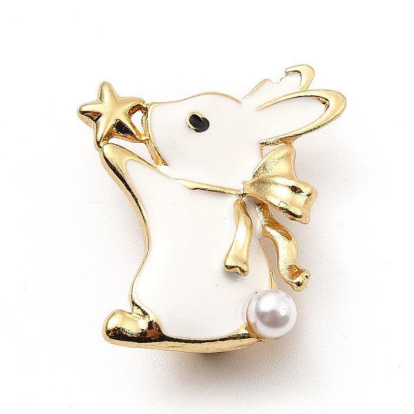 

PandaHall Rabbit with ABS Pearl Beaded Enamel Pin, Golden Alloy Animal Brooch for Backpack Clothes, Cadmium Free & Lead Free, White...