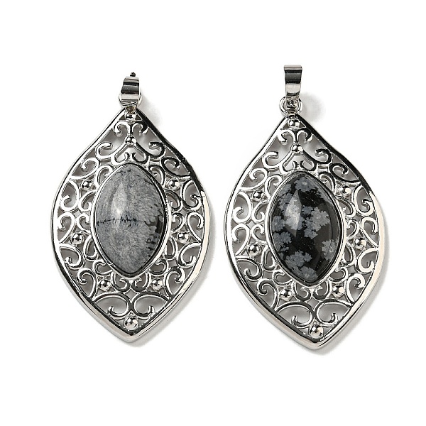 

PandaHall Natural Snowflake Obsidian Pendants, Rack Plating Brass Hollow Horse Eye Charms, Cadmium Free & Lead Free, Platinum, 48x28.5x8.5mm...