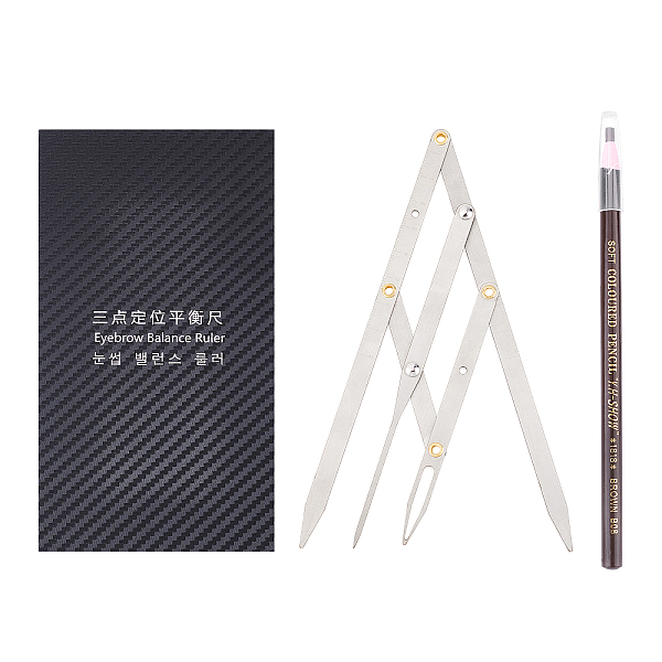 PandaHall Olycraft Eyebrow Sets, Including Wooden Eyebrow Pencils, Stainless Steel Eyebrow Stencil Ruler, Stainless Steel Color...