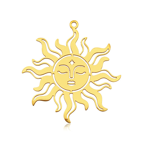 

PandaHall 201 Stainless Steel Pendants, Laser Cut, Vacuum Plating, Sun, Golden, 37x35x1mm, Hole: 1.6mm 201 Stainless Steel Sun