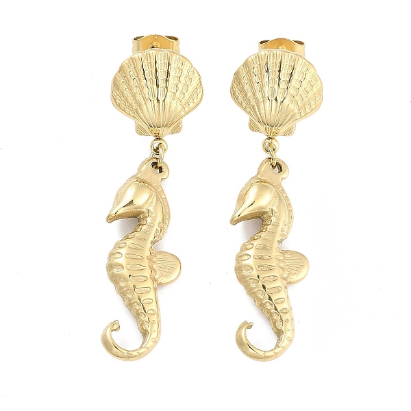

PandaHall Sea Horse & Shell Shape 304 Stainless Steel Dangle Earrings, Stud Earrings for Women, Real 18K Gold Plated, 45x12.5mm 304...