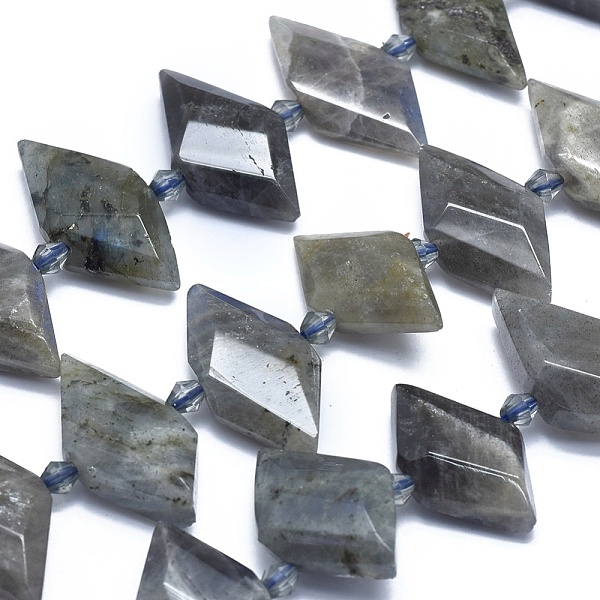 PandaHall Natural Labradorite Bead Strands, Faceted, Rhombus, 21~32x10~18x5~7mm, Hole: 0.6~0.8mm, about 20~25pcs/strand, 15 inch~15.7 inch...