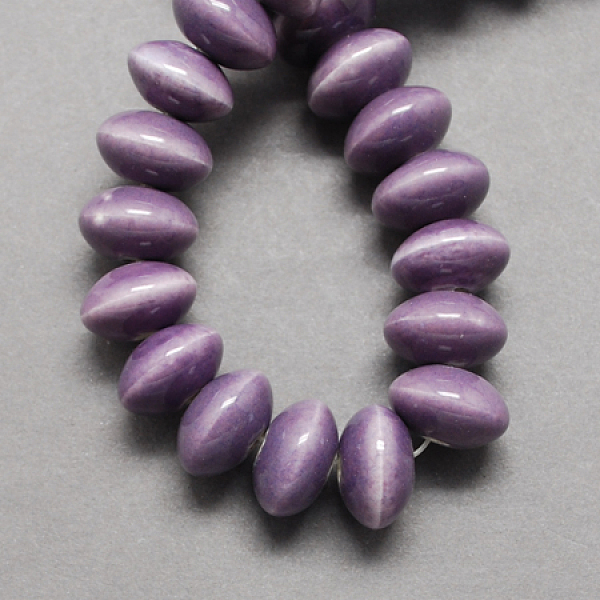 PandaHall Handmade Porcelain Beads, Bright Glazed Porcelain, Rondelle, Old Rose, 15x10mm, Hole: 4mm Porcelain Rondelle Purple