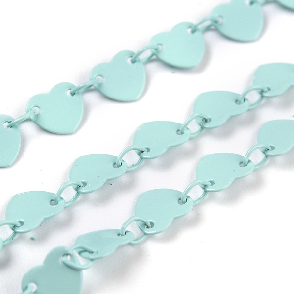 

PandaHall Spray Painted Brass Link Chains, with Spool, Soldered, Heart, Pale Turquoise, Heart: 6x6.5x0.4mm, Link: 4x3x0.5mm, 32.8 Feet...