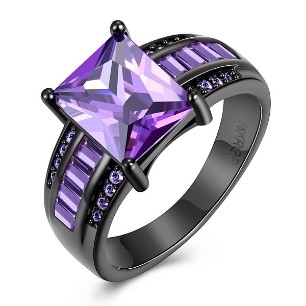 

PandaHall Brass Cubic Zirconia Finger Rings, Size 7, Blue Violet, Gunmetal, 17.3mm Brass+Cubic Zirconia Purple
