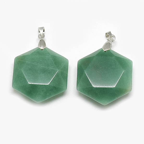

PandaHall Natural Green Aventurine Pendants, with Brass Findings, Hexagon, Platinum, 28x25x9.5mm, Hole: 4mm Green Aventurine Hexagon