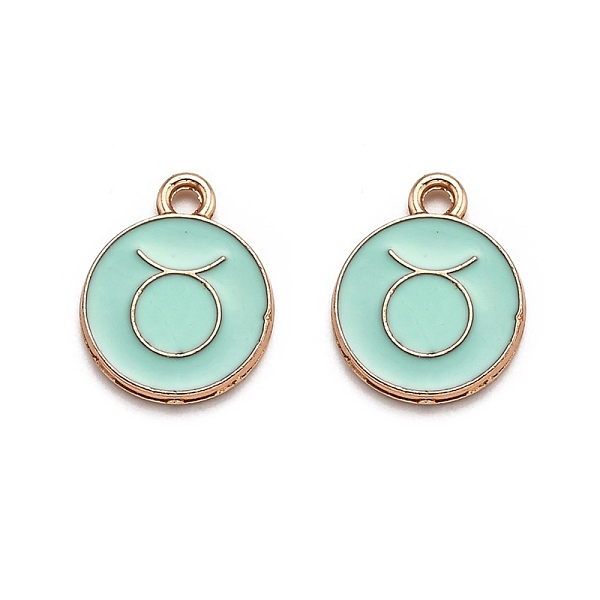 

PandaHall Alloy Enamel Pendants, Flat Round with Constellation/Zodiac Sign, Golden, Taurus, 15x12x2mm, Hole: 1.5mm Alloy+Enamel Taurus Green
