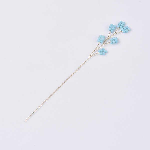 

PandaHall Seed Beads and Brass Wire Wrapped Decoration, Artificial Flower Arrangement Design, For Bonsai Arts Home Display Decoration..., Blue
