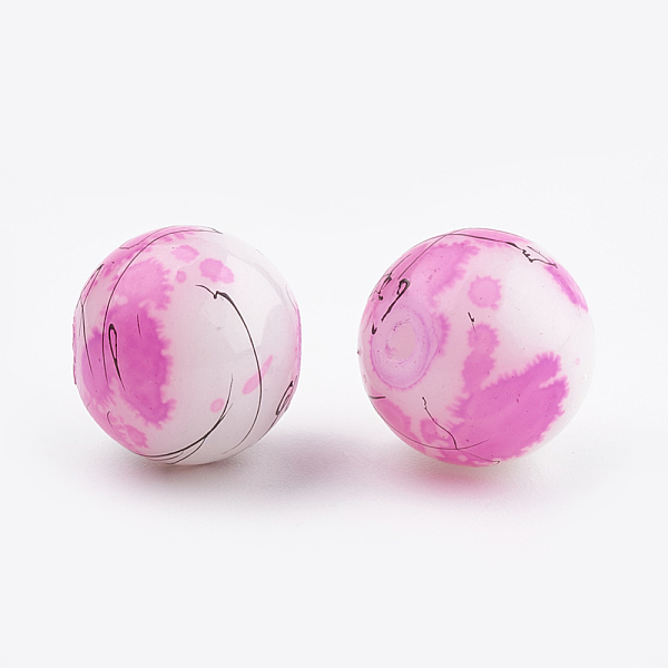 PandaHall Drawbench & Baking Painted Glass Beads Strands, Round, Fuchsia, 6mm, Hole: 1mm, about 130pcs/strand, 31.4 inch Glass Round Pink