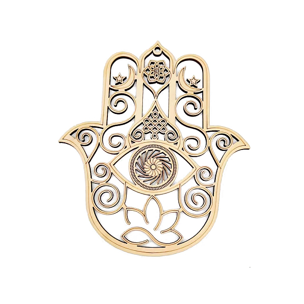 

PandaHall Wooden Hollow Coaster, Wood Cup Mat, Hamsa Hand, 140x120mm Wood Hamsa Hand Orange