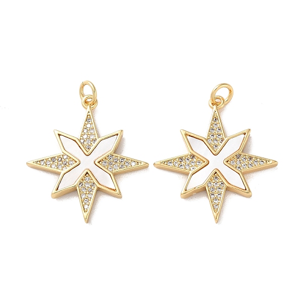 

PandaHall Brass Micro Pave Cubic Zirconia Pendants, with Shell and Jump Ring, Real 18K Gold Plated, Star, 26x24x3mm, Hole: 3mm Brass+Cubic..., Clear