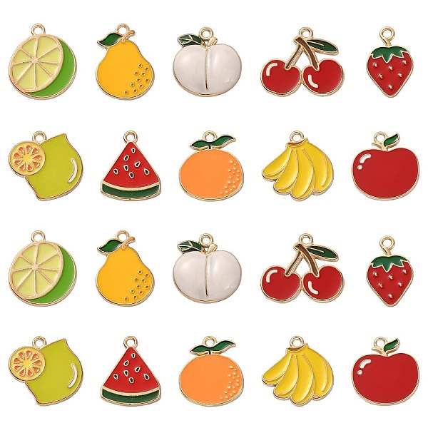 

PandaHall 50Pcs 10 Styles Alloy Enamel Pendants, Light Gold, Fruit Charm, Mixed Color, 20.5~23x17~24x1~4mm, Hole: 2mm, 5pcs/style..., Multicolor