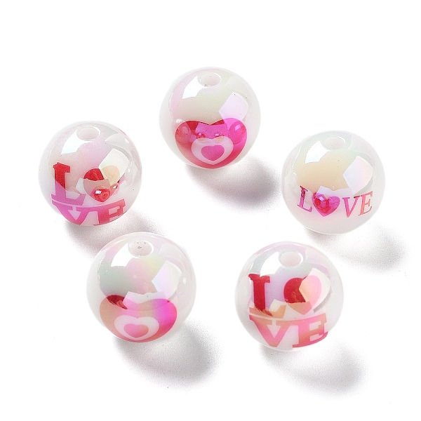 

PandaHall UV Plating Iridescent Acrylic Beads, AB Color, Round with Heart or Love, White, 16x15.5mm, Hole: 2.5mm Acrylic Round White