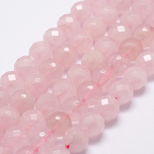 

PandaHall Natural Rose Quartz Beads Strands, Faceted, Round, 10mm, Hole: 1mm, about 37pcs/strand, 14.9 inch~15.1 inch Rose Quartz Round Pink