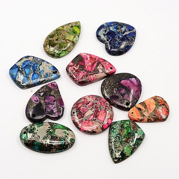 

PandaHall Synthetic Regalite/Imperial Jasper/Sea Sediment Jasper Pendants, Dyed, Mixed Shapes, Mixed Color, 30~50x20~40x4.5~6mm, Hole: 2mm..., Multicolor