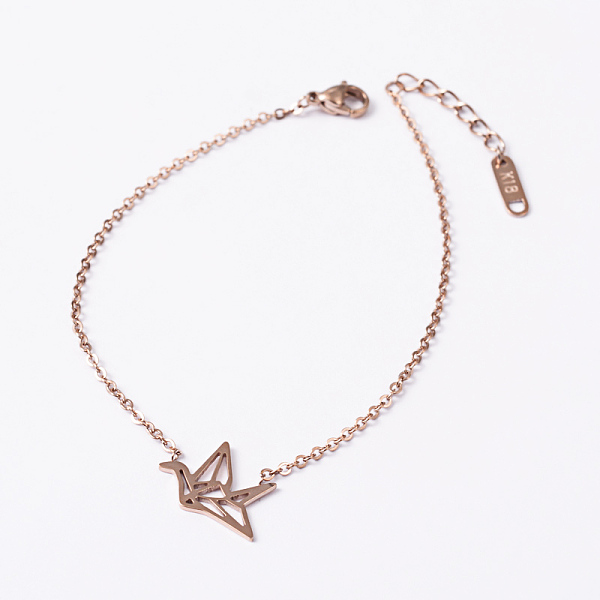

PandaHall Bird 304 Stainless Steel Link Bracelets, with Lobster Claw Clasps, Rose Gold, 6-1/4 inch(160mm), 1.5mm 304 Stainless Steel