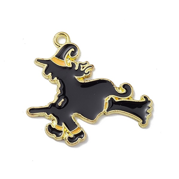 

PandaHall Halloween Alloy Enamel Pendants, Light Gold, Witch, 27x29x1.3mm, Hole: 1.8mm Alloy+Enamel Witch Black