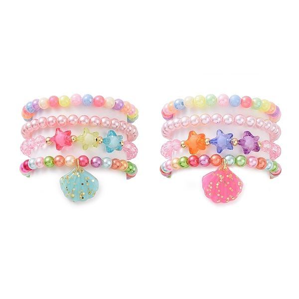 

PandaHall 4Pcs 4 Style Acrylic Star Beaded Stretch Bracelets Set with Shell Shape Charms for Kids, Mixed Color, Inner Diameter: 1-7/8 inch..., Multicolor