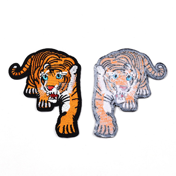 PandaHall Computerized Embroidery Cloth Iron On Patches, Costume Accessories, Appliques, Tiger, Dark Orange, 102x85x1.5mm Cloth Tiger Gold
