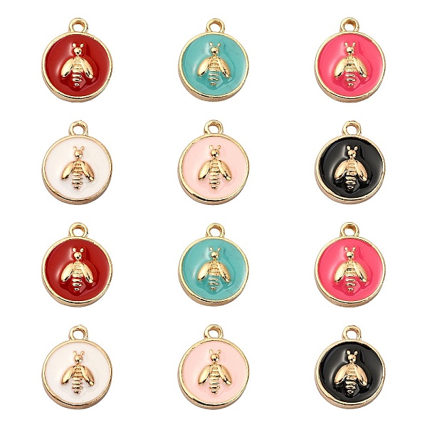 

PandaHall 60Pcs 6 Colors Alloy Enamel Pendants, Light Gold, Flat Round with Bee, Mixed Color, 14x11x3.5mm, Hole: 1.6mm, 10pcs/color..., Multicolor