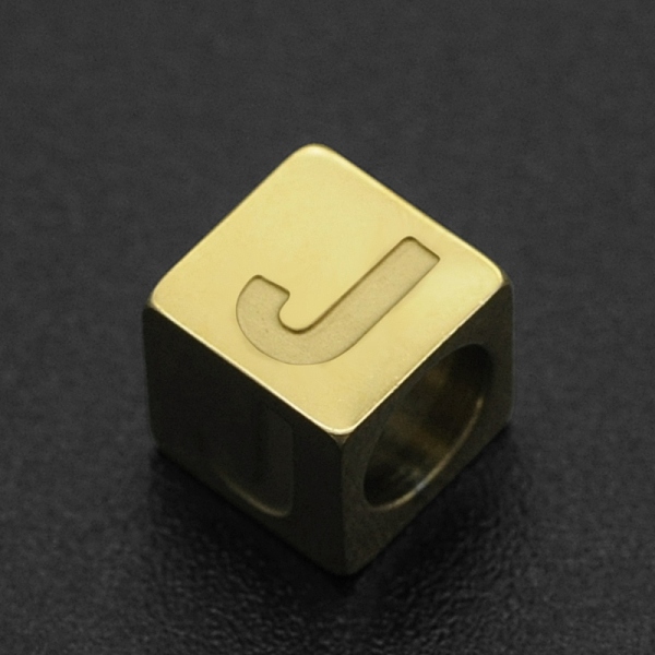

PandaHall 201 Stainless Steel European Beads, Large Hole Beads, Horizontal Hole, Cube, Golden, Letter.J, 7x7x7mm, Hole: 5mm 201 Stainless...