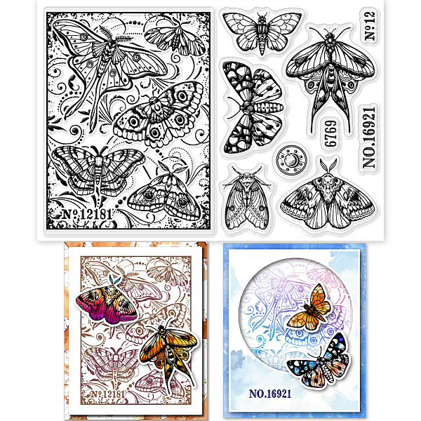 

PandaHall GLOBLELAND Moth Background Frame Clear Stamps for Cards Making Butterfly Clear Stamp Seals Transparent Stamps for DIY Scrapbooking...