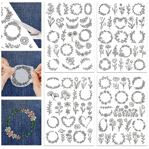 

PandaHall 4 Sheets 11.6x8.2 Inch Stick and Stitch Embroidery Patterns, Non-woven Fabrics Water Soluble Embroidery Stabilizers, Flower...