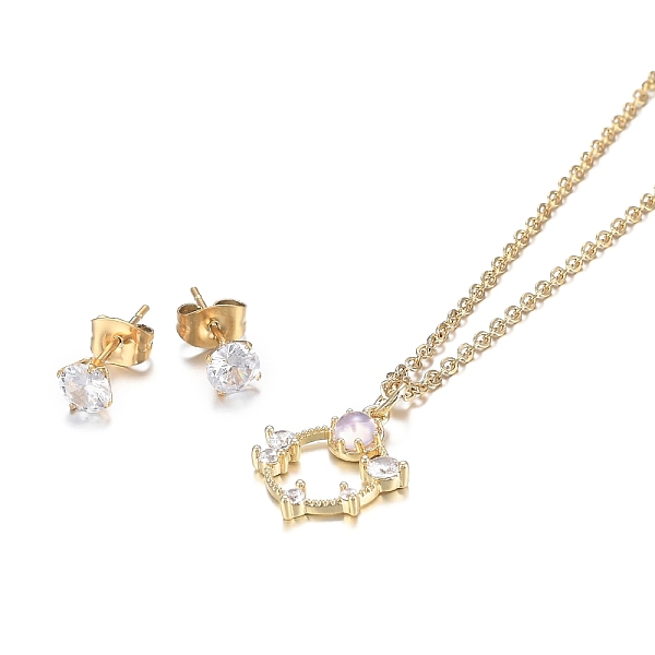 

PandaHall 304 Stainless Steel Rhinestone Jewelry Sets, Ring Pendant Necklaces and Stud Earrings, Cable Chains, Lobster Claw Clasps and Ear..., Clear