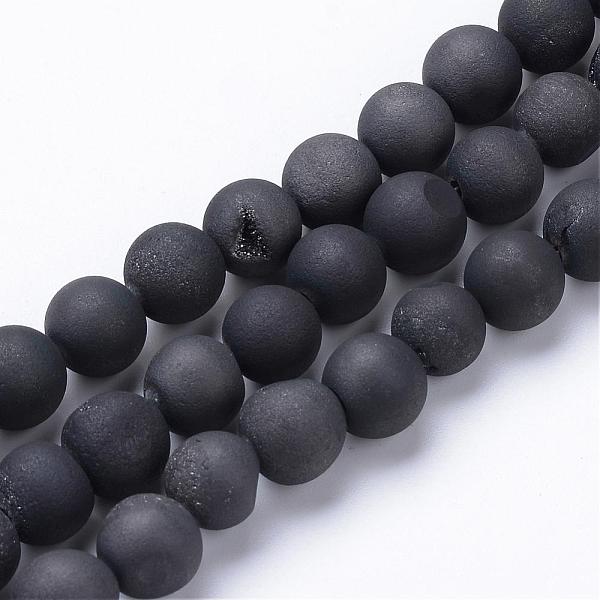 

PandaHall Electroplated Natural Druzy Geode Agate Bead Strands, Matte Style, Round, Black Plated, 8~9mm, Hole: 1mm, about 46pcs/strand, 14.7...