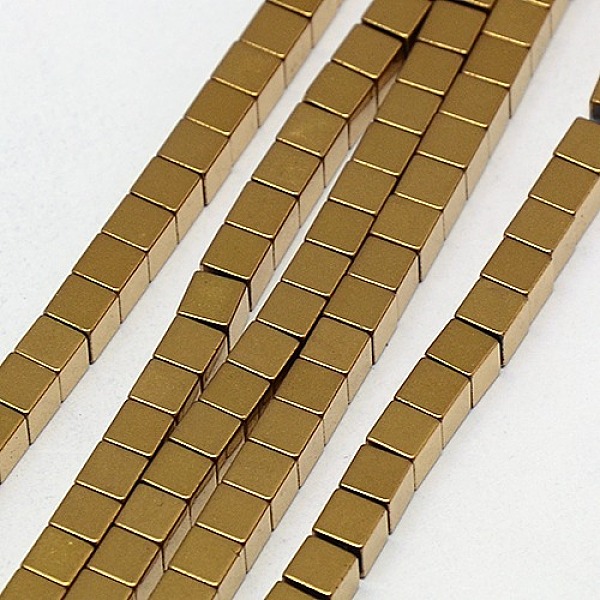

PandaHall Electroplate Non-magnetic Synthetic Hematite Beads Strands, Cube, Grade A, Golden Plated, 3x3x3mm, Hole: 1mm, about 127pcs/strand...