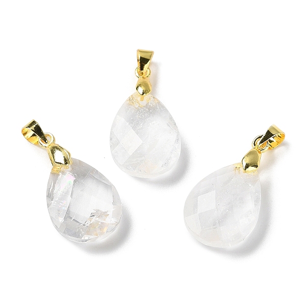 

PandaHall Natural Quartz Crystal Pendants, Rock Crystal Pendants, Teardrop Charms, Faceted, with Ion Plating(IP) Golden Plated Brass...