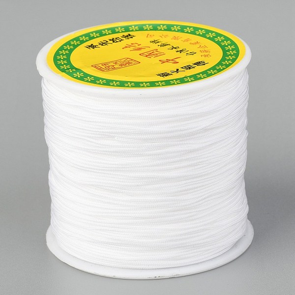 Braided Nylon Thread, Chinese Knotting Cord Beading Cord for Beading Jewelry Making, White, 0.8mm, about 100yards/roll