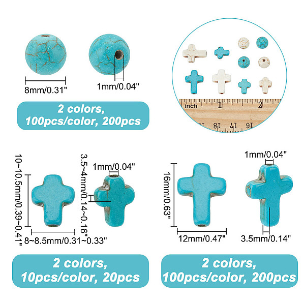 Arricraft 240pcs 4 Arten Synthetische Türkisperlen