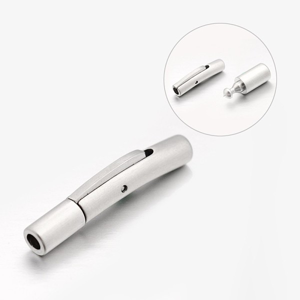 

PandaHall Frosted Column 304 Stainless Steel Bayonet Necklace Clasps, Stainless Steel Color, 25x4mm, Hole: 2mm 304 Stainless Steel
