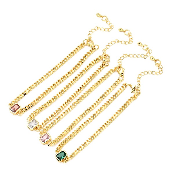 

PandaHall Cubic Zirconia Rectangle Link Bracelet with Curb Chains, Gold Plated Brass Jewelry for Women, Lead Free & Cadmium Free, Mixed..., Multicolor