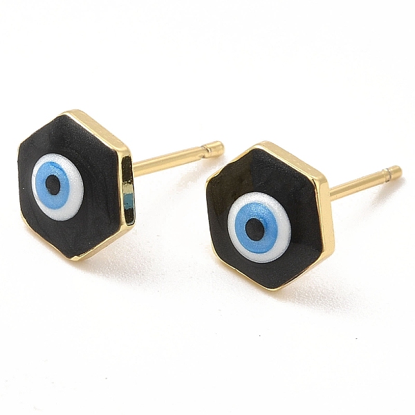 

PandaHall Enamel Hexagon with Evil Eye Stud Earrings, Real 18K Gold Plated Brass Jewelry for Women, Black, 8x9mm, Pin: 0.8mm Brass Evil Eye...