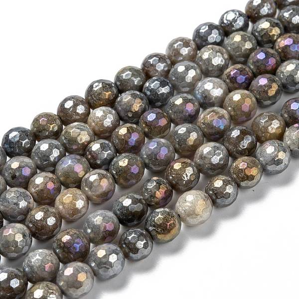 PandaHall Natural Labradorite Beads Strands, Round, Rainbow Plated, Faceted, 8mm, Hole: 1.2mm, about 48~49pcs/strand, 15.16''~15.35''...