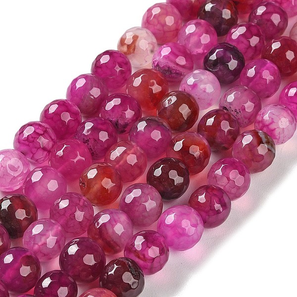

PandaHall Natural Agate Beads Strands, Dyed & Heated, Faceted, Round, Fuchsia, 10mm, Hole: 0.8mm, about 37pcs/strand, 14.96''(38cm) Crackle..., Pink