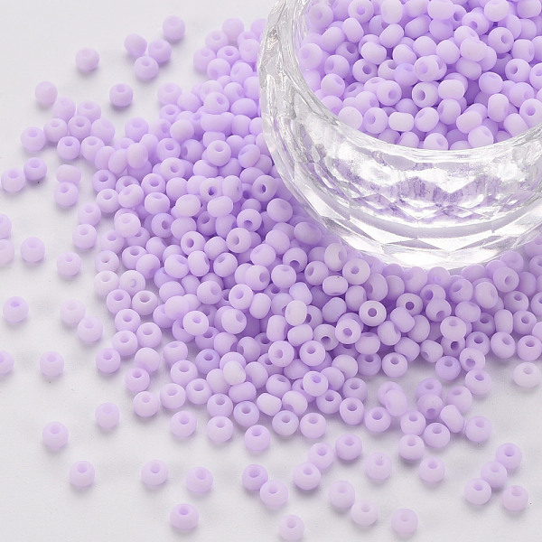 

PandaHall 8/0 Opaque Glass Seed Beads, Round Hole, Frosted Colours, Round, Medium Orchid, 3~4x2~3mm, Hole: 0.8mm, about 15000pcs/Pound Glass
