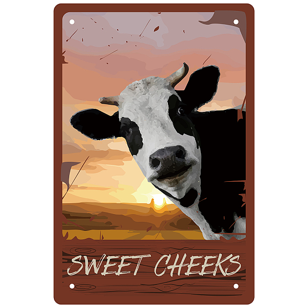 PandaHall CREATCABIN Cow Metal Tin Sign Sweet Cheeks Sunset Wall Decor Vintage Funny Iron Painting Retro Plaque Poster Decoration for Home...