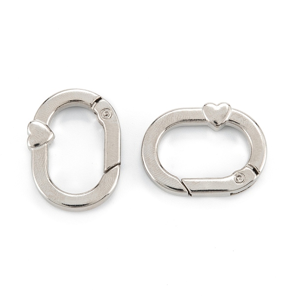 

PandaHall Zinc Alloy Spring Gate Rings, Oval with Heart, Platinum, 27.5x20.5x5mm, Inner Diameter: 20x12mm Alloy
