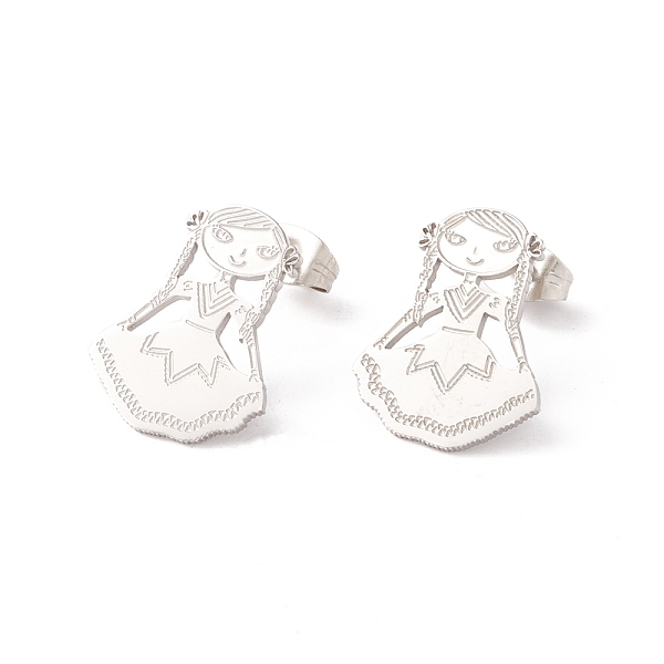 

PandaHall 304 Stainless Steel Studs Earrings, Girl, for Women, Platinum, 18x14mm, Pin: 0.8mm 304 Stainless Steel Human