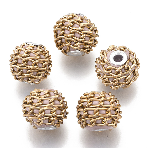 

PandaHall Handmade Indonesia Beads, with Aluminium Chains, Round, Silver, Pink, 16.5~18x14~15mm, Hole: 3~3.5mm Polymer Clay Rondelle Pink