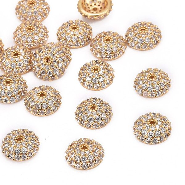 

PandaHall Apetalous Half Round/Dome Brass Micro Pave Cubic Zirconia Bead Caps, Golden, 8x3mm, Hole: 1mm Brass+Cubic Zirconia