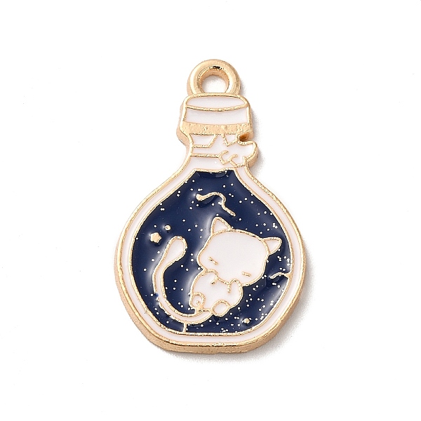 

PandaHall Alloy Enamel Pendants, Golden, Bottle with Cat Charm, Prussian Blue, 30x18.5x2mm, Hole: 2mm Alloy+Enamel Bottle